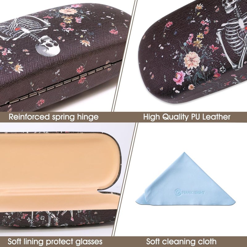 PERFECTSIGHT Store Hard Shell Eyeglasses Case, PU Leather Protective Glasses Case, Cute Eyeglass Case for Women Men Girls - Image 2